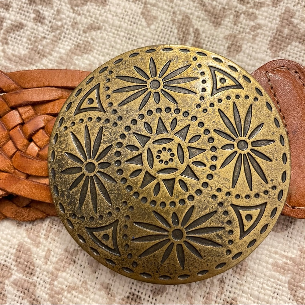 BEBE | Leather Braided Belt with Brass Buckle